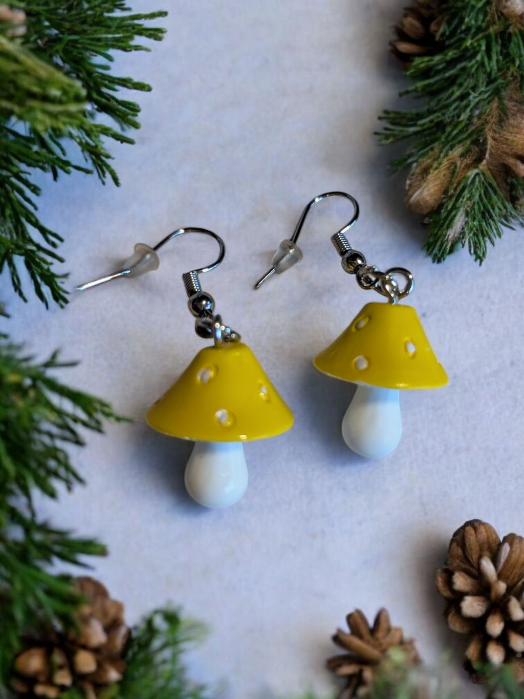 Enchanted Forest Yellow Mushroom Dangle Earrings
