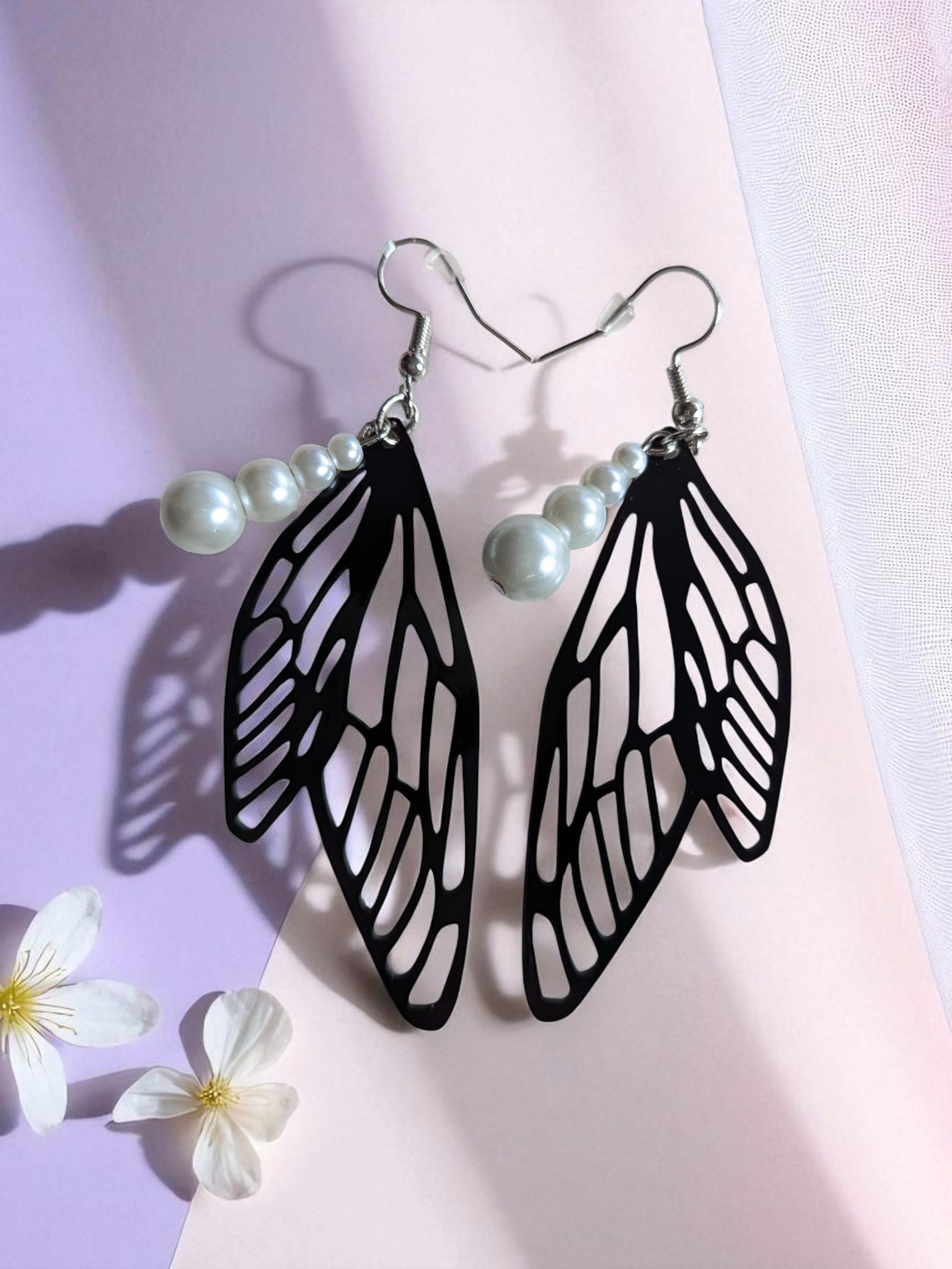 Enchanted Butterfly Wing & Pearl Dangle Earrings