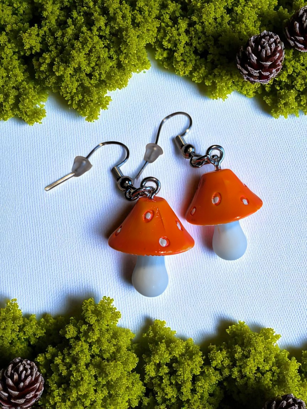 Enchanted Forest Yellow Mushroom Dangle Earrings