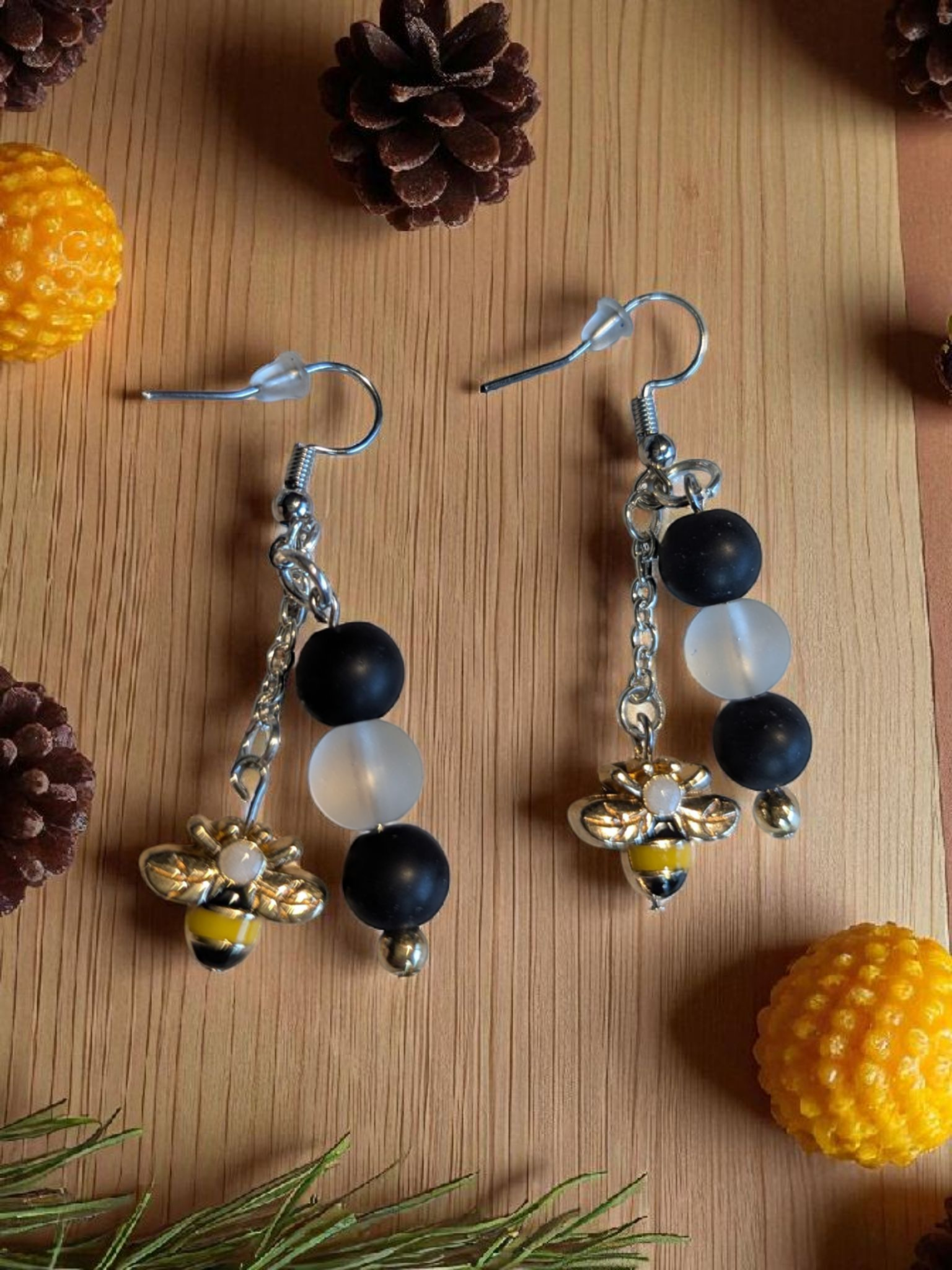 Bee Charm Beaded Earrings